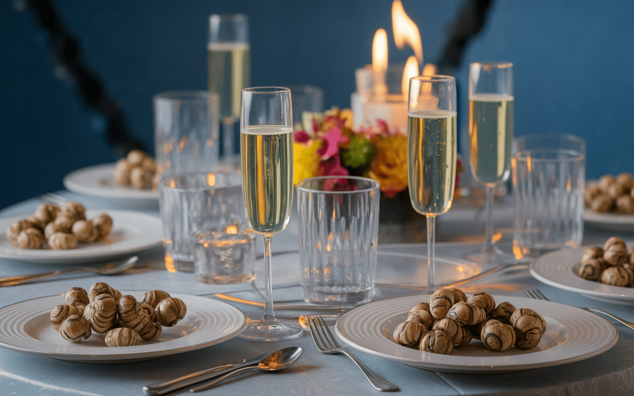 flutes champagne cremant escargots ambiance festive
