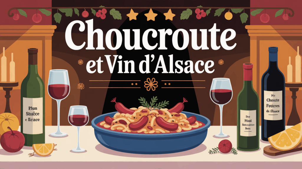 Choucroute avec verres de vin d’Alsace sur grande table