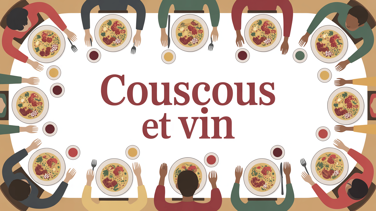 Grande table conviviale couscous verres de vin