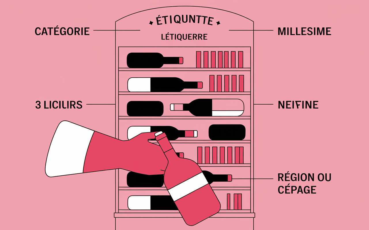 Main tenant bouteille vin etiquette categorie millesime cepage