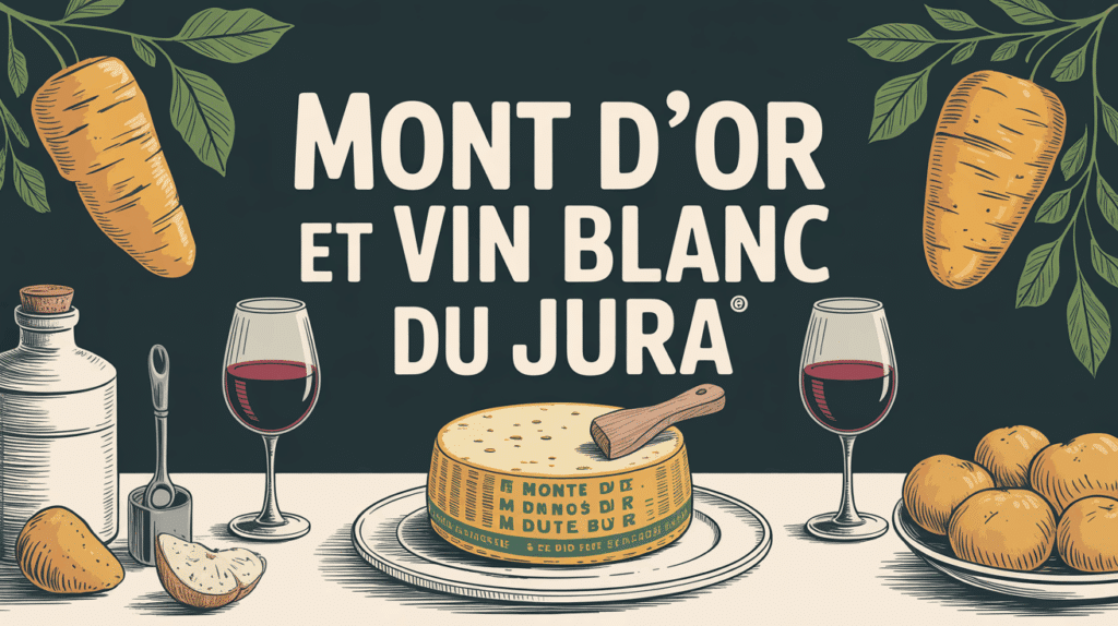 Mont d'Or fondu avec pommes de terre et verres de vin blanc du Jura
