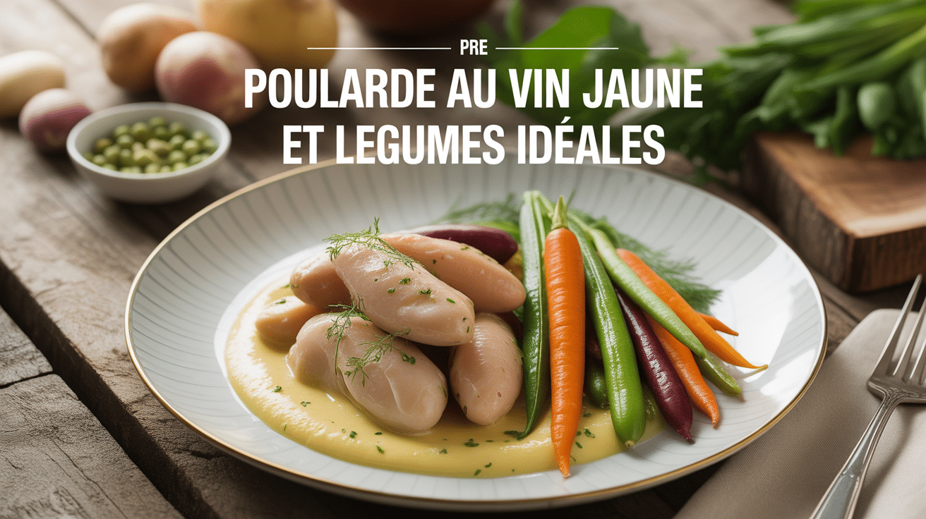Poularde au vin jaune avec legumes frais accords