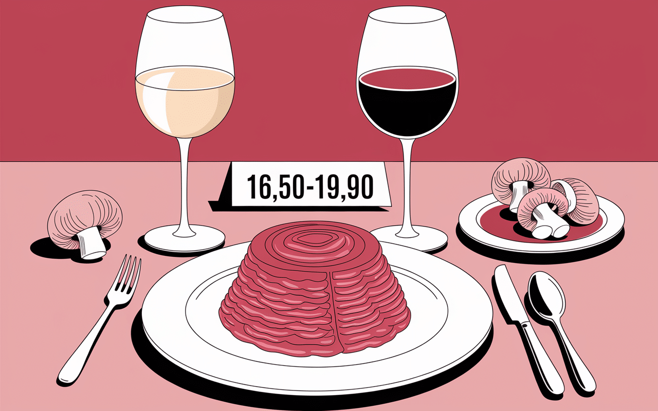 assiette ris de veau avec vin blanc rouge chiffres clairs
