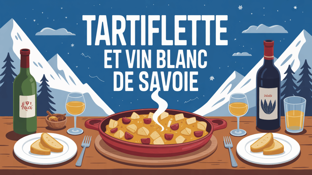 Tartiflette et vin blanc de Savoie à table hivernale