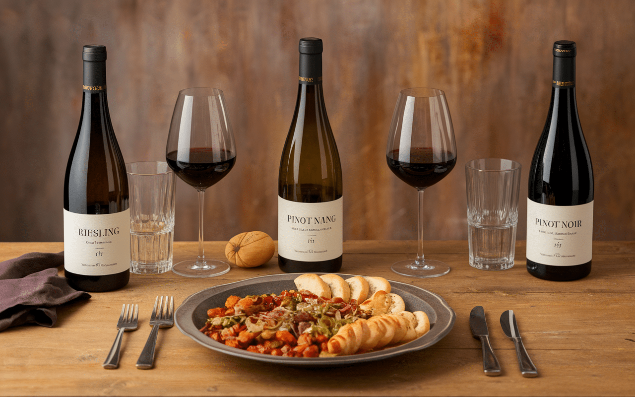 Bouteilles de Riesling Pinot Blanc Pinot Noir avec choucroute