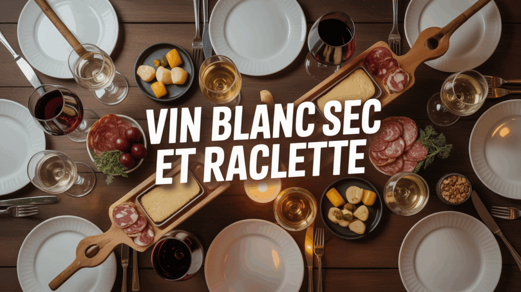 raclette et vin blanc sec sur table conviviale