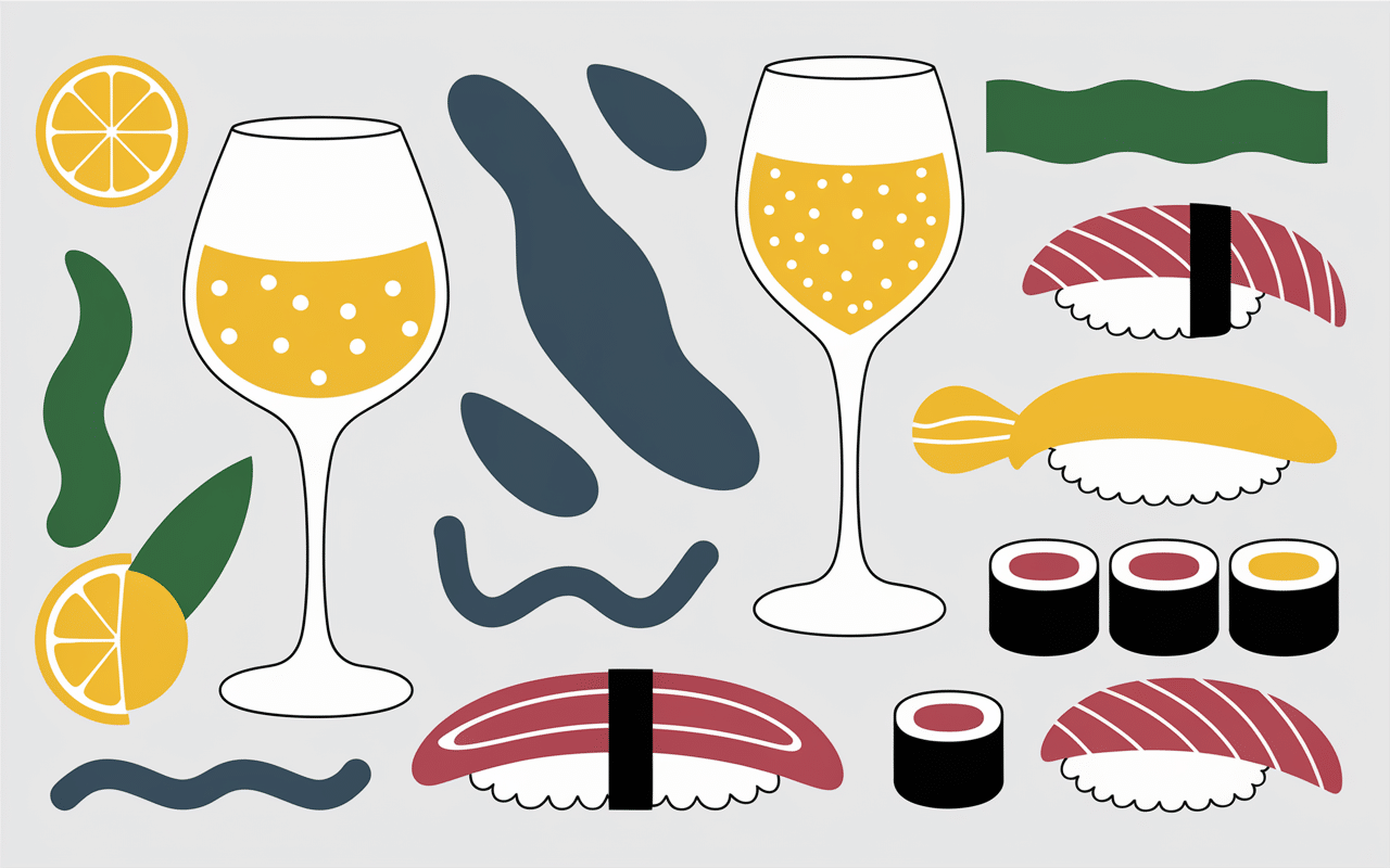 Verres vins blancs, bulles, sushis et acidité