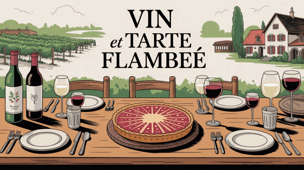 table conviviale vin tarte flambée vignes alsace