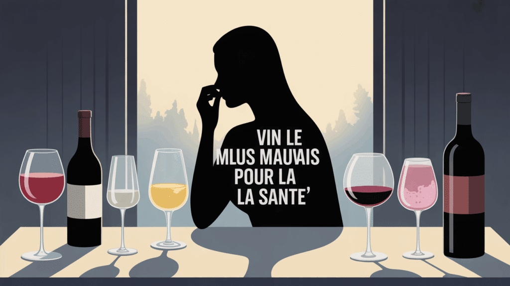 Vin le plus mauvais pour la sante, verres rouge blanc rose sur table