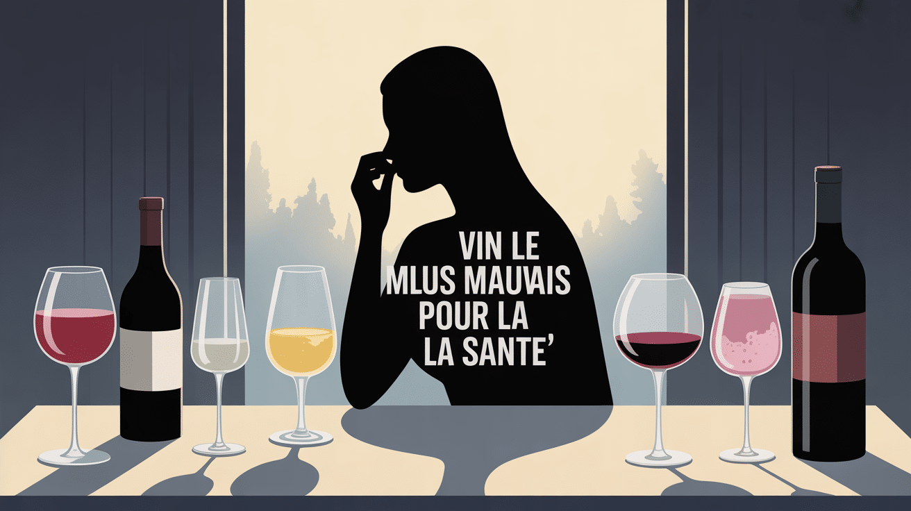 Vin le plus mauvais pour la sante, verres rouge blanc rose sur table