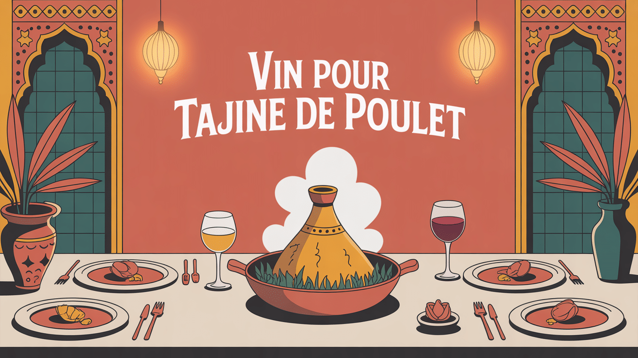 illustration stylisée vin pour tajine de poulet table marocaine