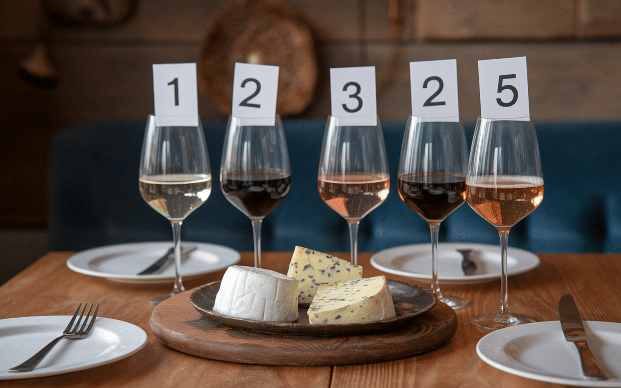 cinq verres de vin avec raclette en montagne