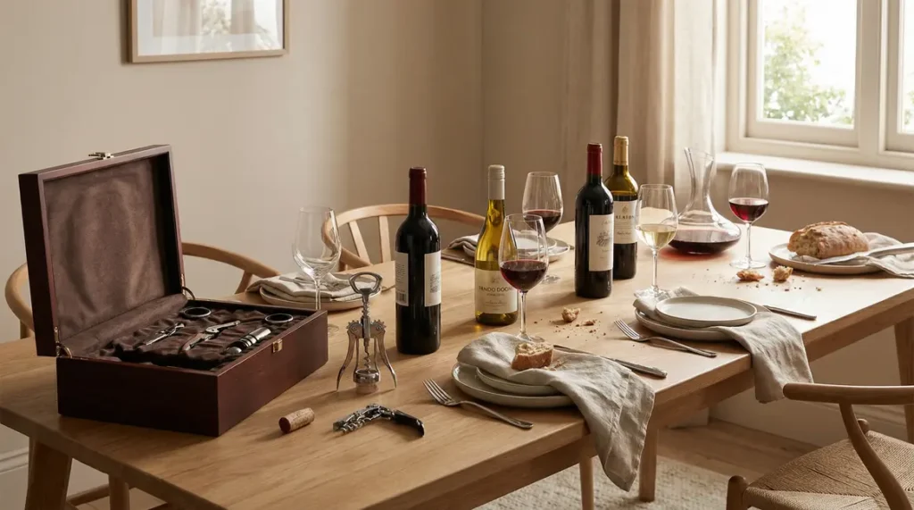Table dressée vin accessoires coffret cadeau raffinés