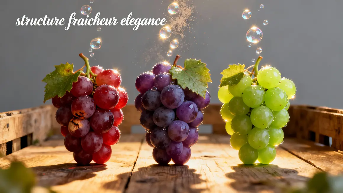 Trois grappes cépages champagne Pinot Noir Meunier Chardonnay stylisées