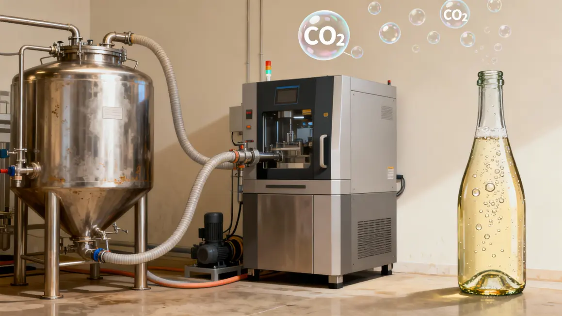 schéma processus fabrication vin pétillant sans alcool CO2