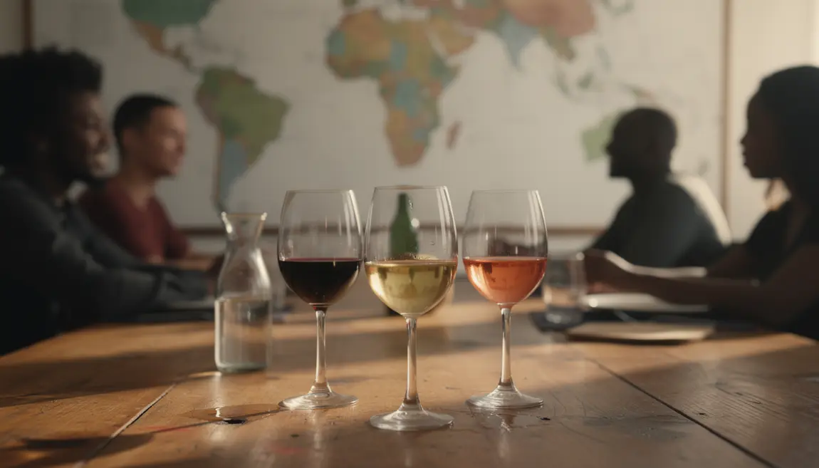 Table conviviale avec vin, diversité mondiale