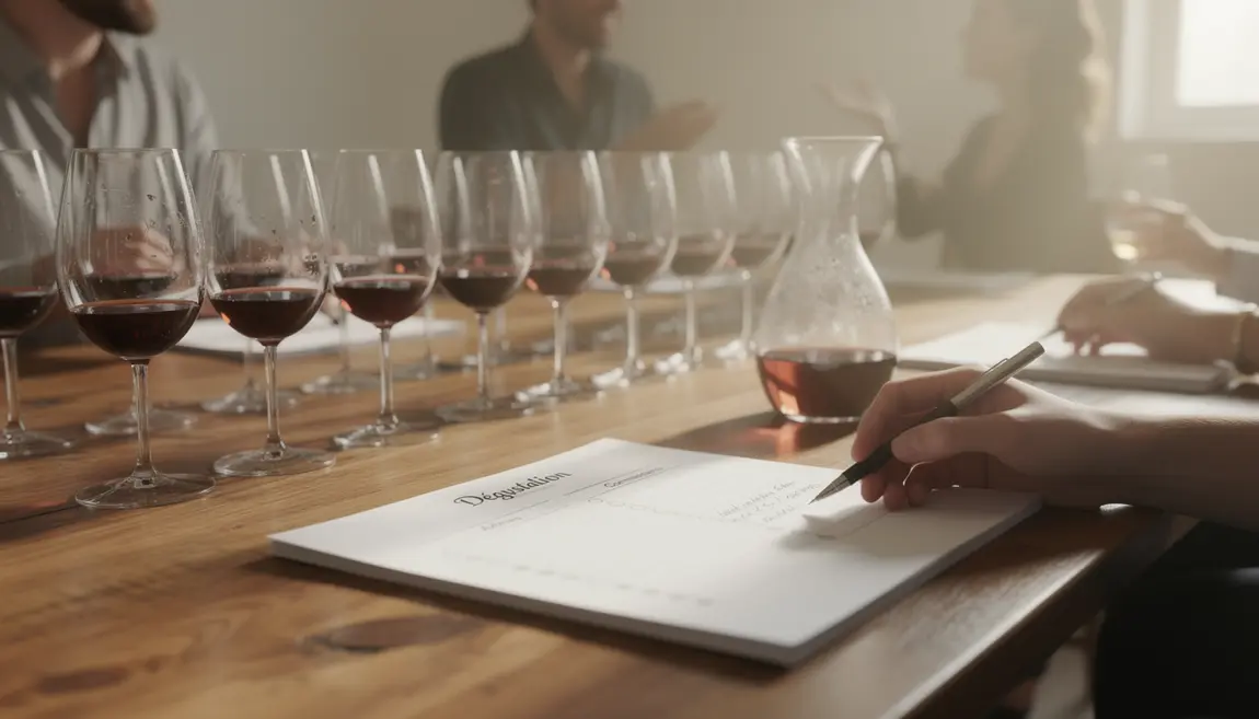 Grande table dégustation vin plusieurs verres tulipe lumière naturelle