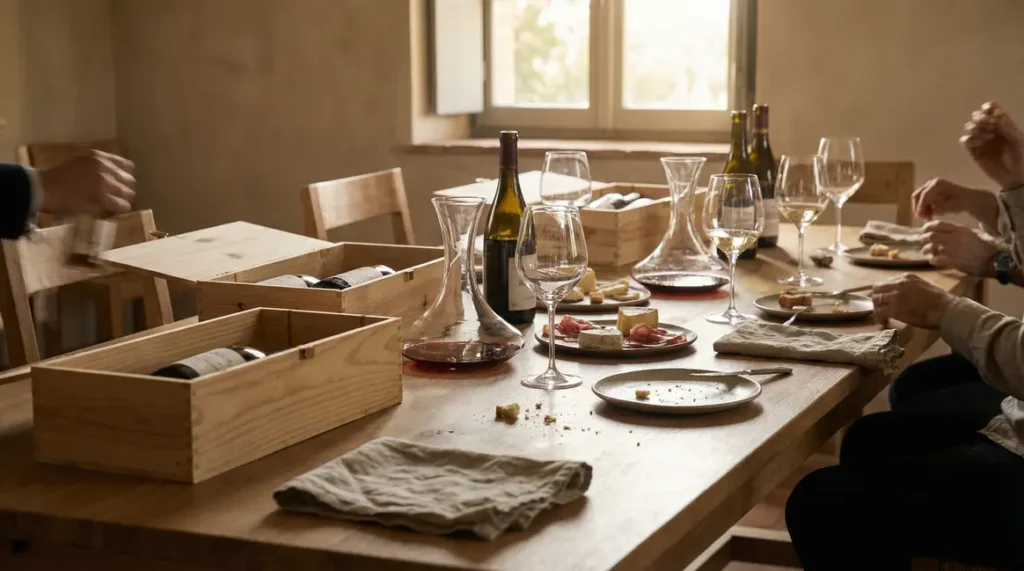 box vin fete des peres sur table elegante