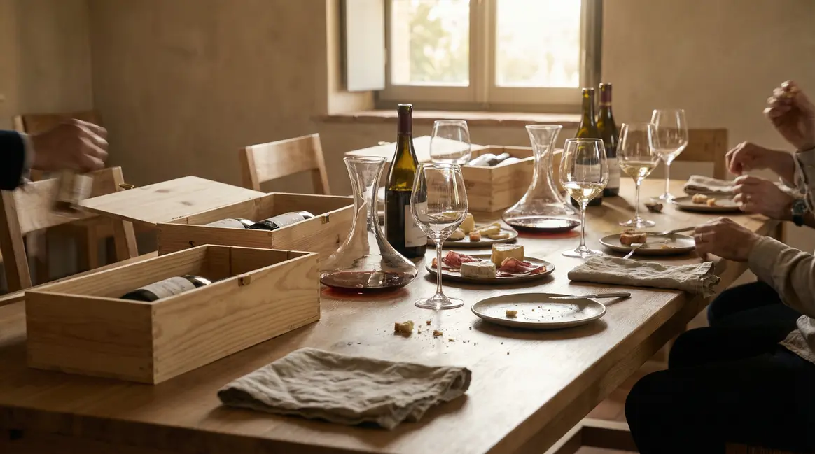 box vin fete des peres sur table elegante
