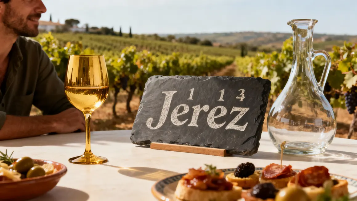 Verre de Xérès avec tapas et décor andalou