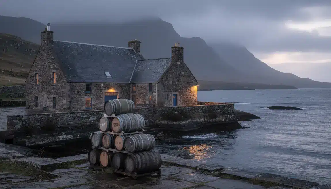 distillerie talisker sur baie ile skye paysage ecossais
