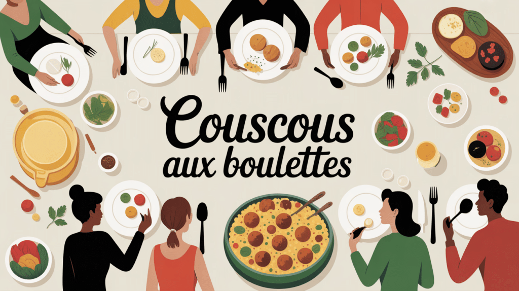 boulette couscous plat partage table stylisee