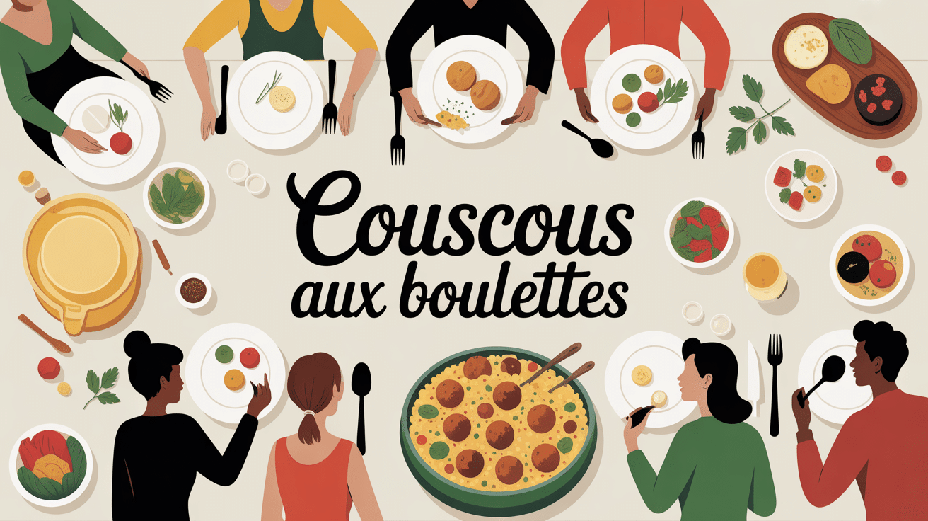 boulette couscous plat partage table stylisee