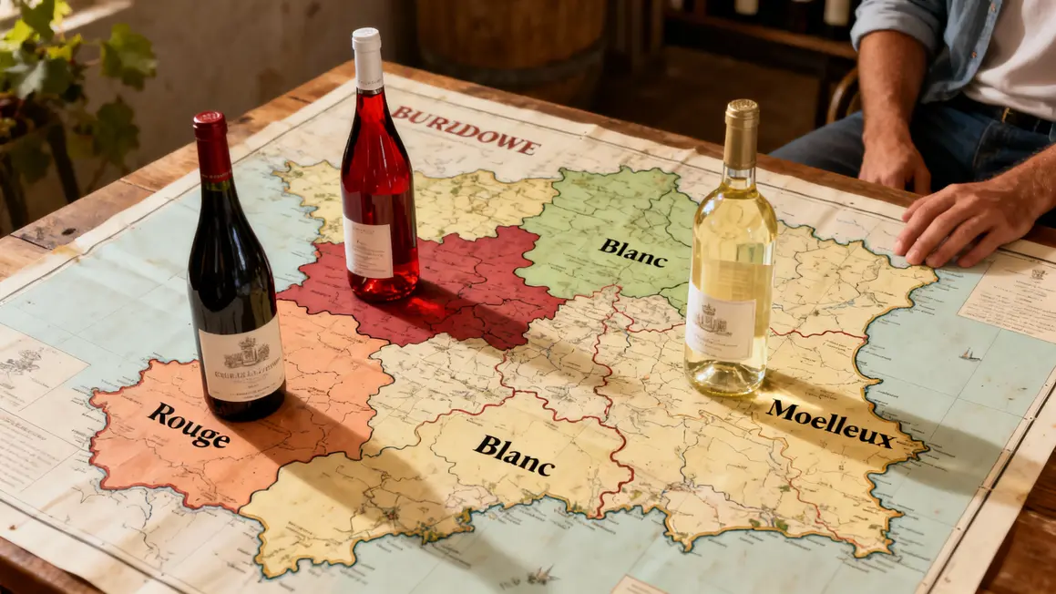 Carte des appellations Bordeaux rouges blancs moelleux