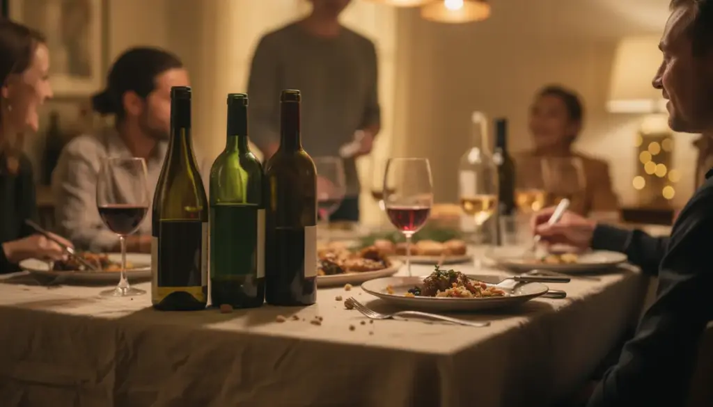 table conviviale avec bouteilles de vin divers styles