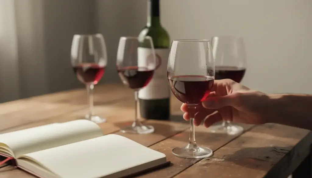 Scène de dégustation vin rouge astringence