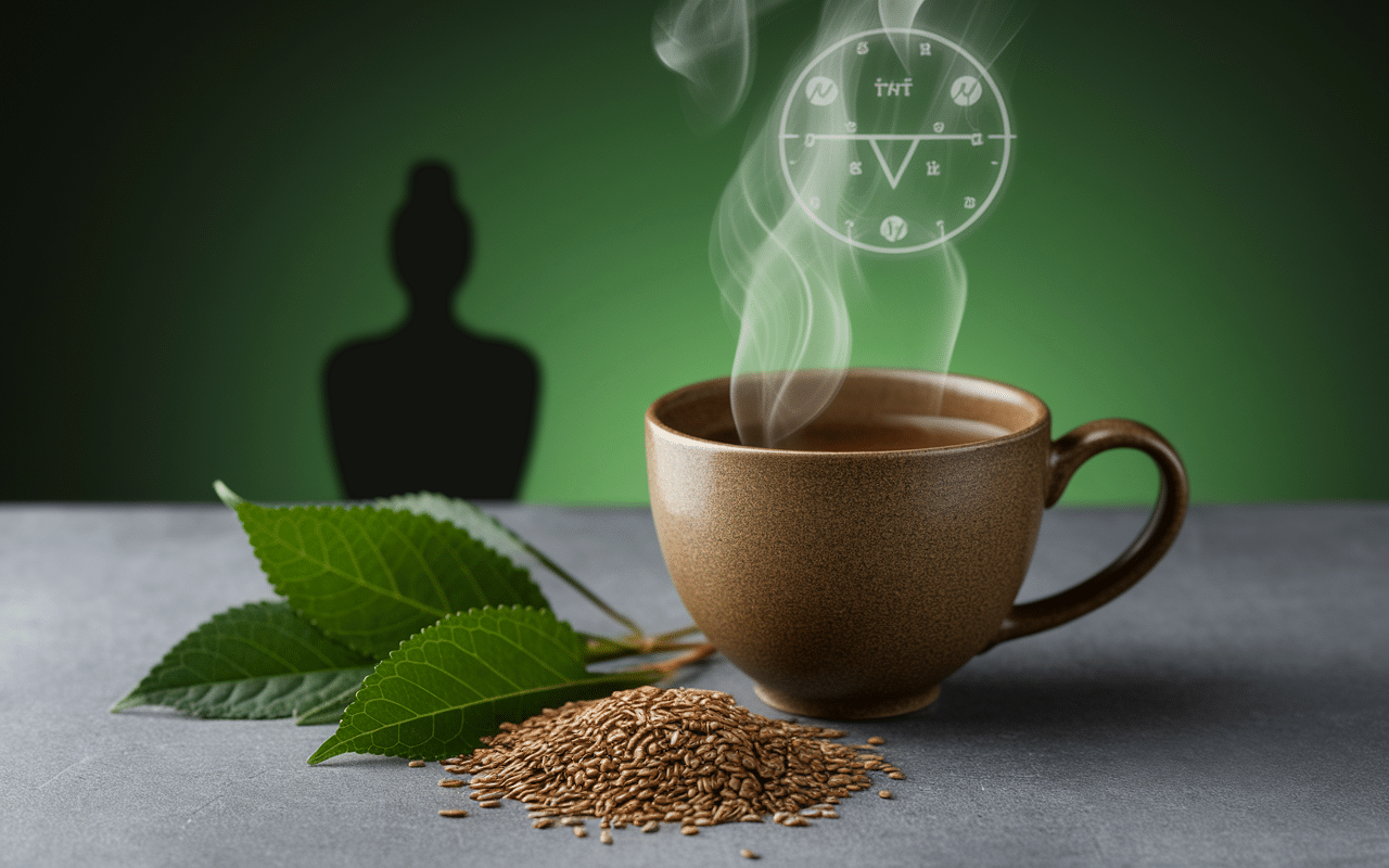 tasse de genmaicha green tea et grains de riz sur fond zen