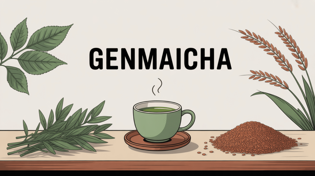 genmaicha green tea sur table japonaise minimaliste