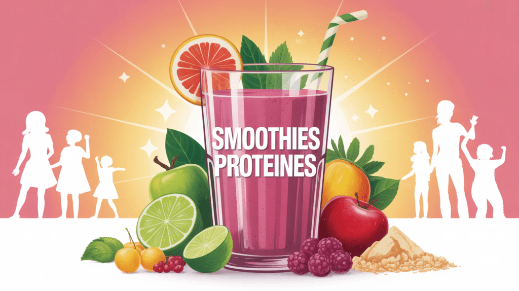Smoothies protéiné coloré avec fruits et famille