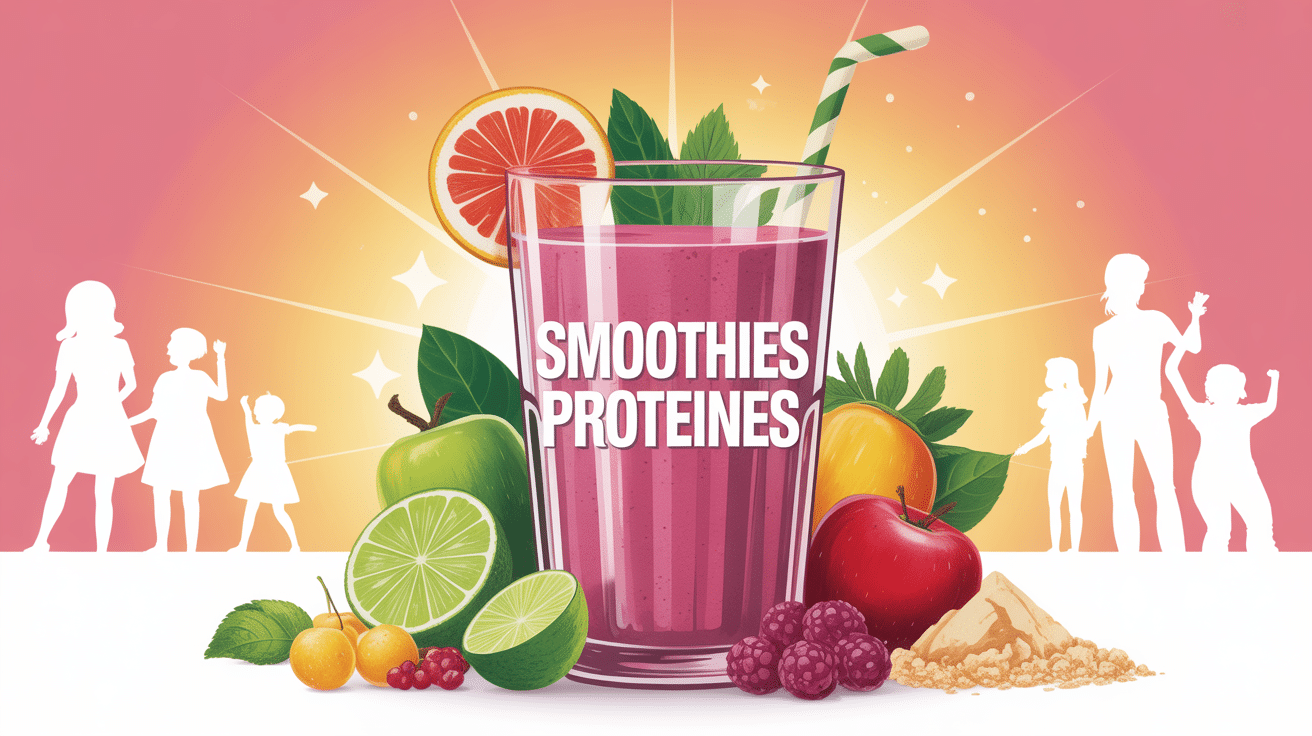 Smoothies protéiné coloré avec fruits et famille