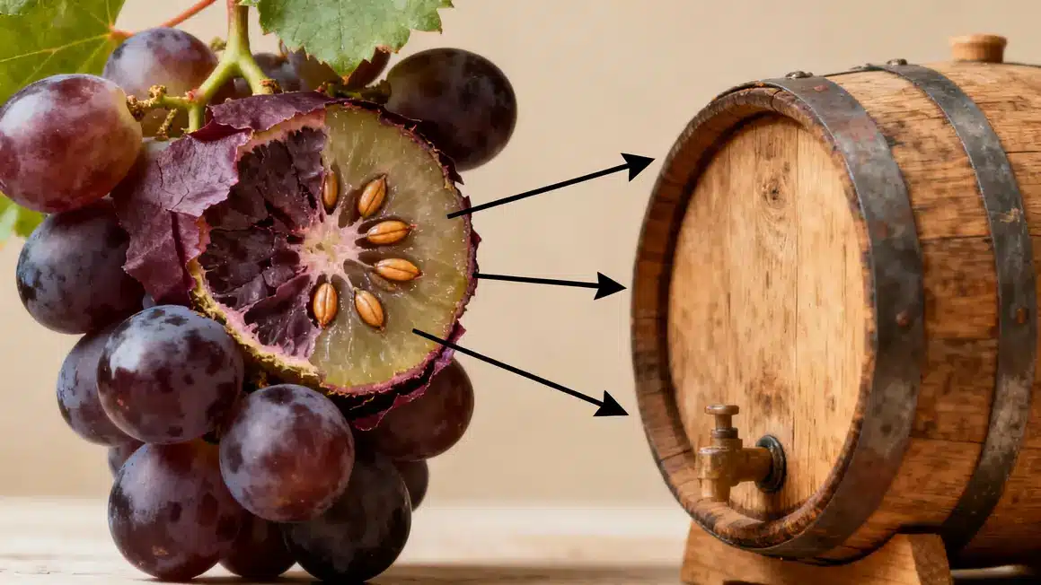 schéma sources tanins vin peau pepins fût