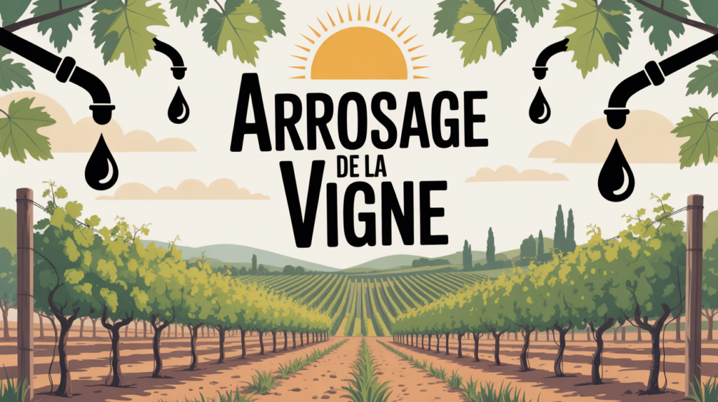 Arrosage vignes rangs soleil matinal illustration