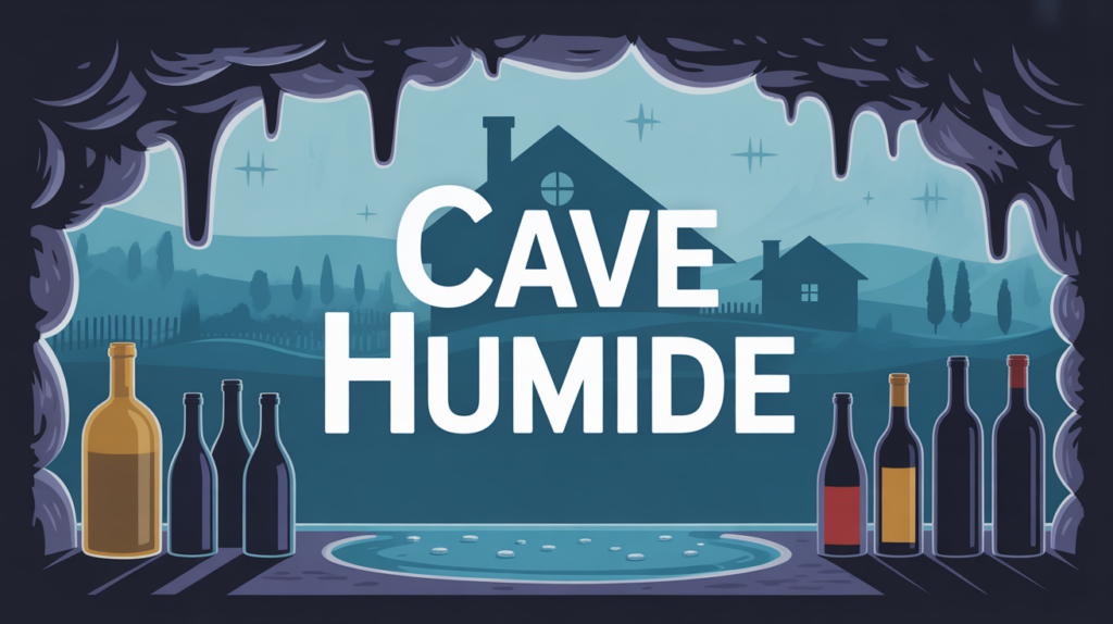 Illustration d'une cave humide danger avec murs tachetés et vin