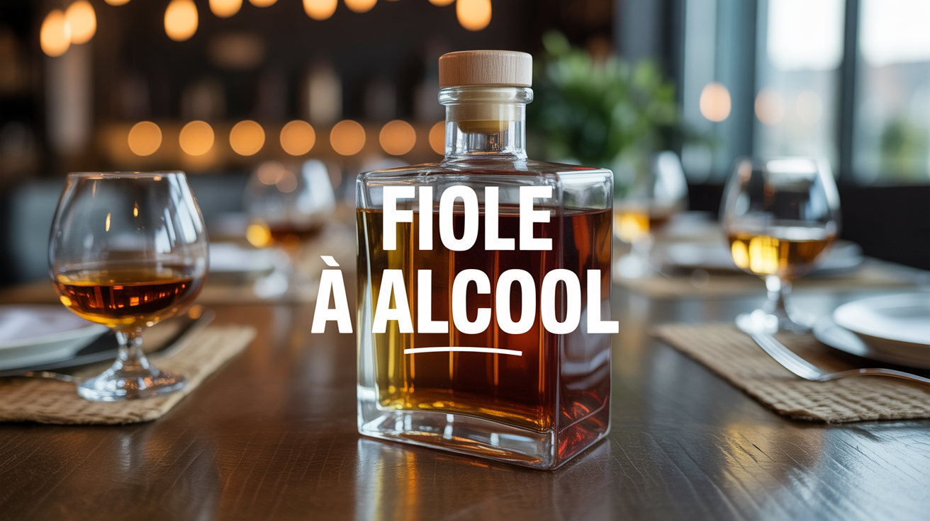 fiole alcool elegante ambiance premium sur table bois