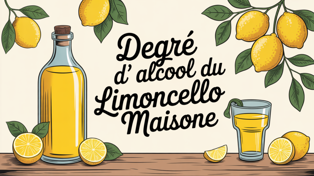 limoncello degré sur table en bois bouteille verre citrons