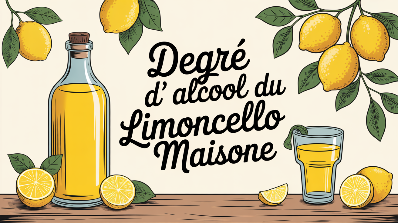 limoncello degré sur table en bois bouteille verre citrons