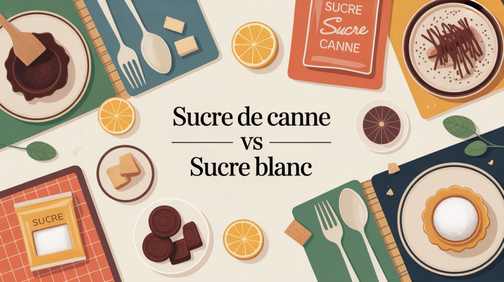 table avec sucre de canne sucre blanc illustration