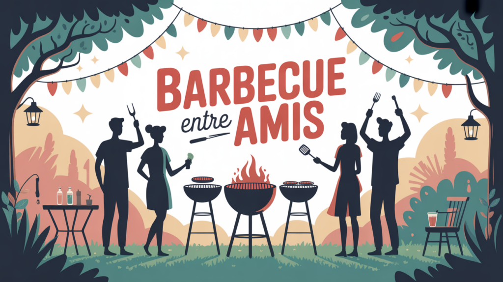 illustration barbecue entre amis jardin convivial
