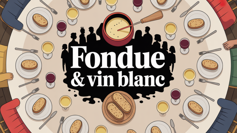 Vue conviviale fondue fromage et vin blanc