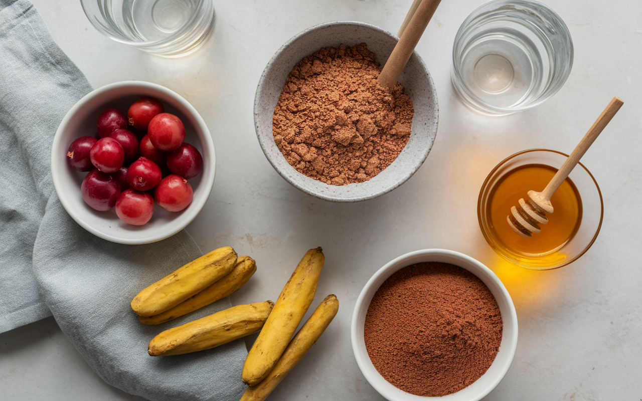 ingredients boisson aphrodisiaque fait maison sur table
