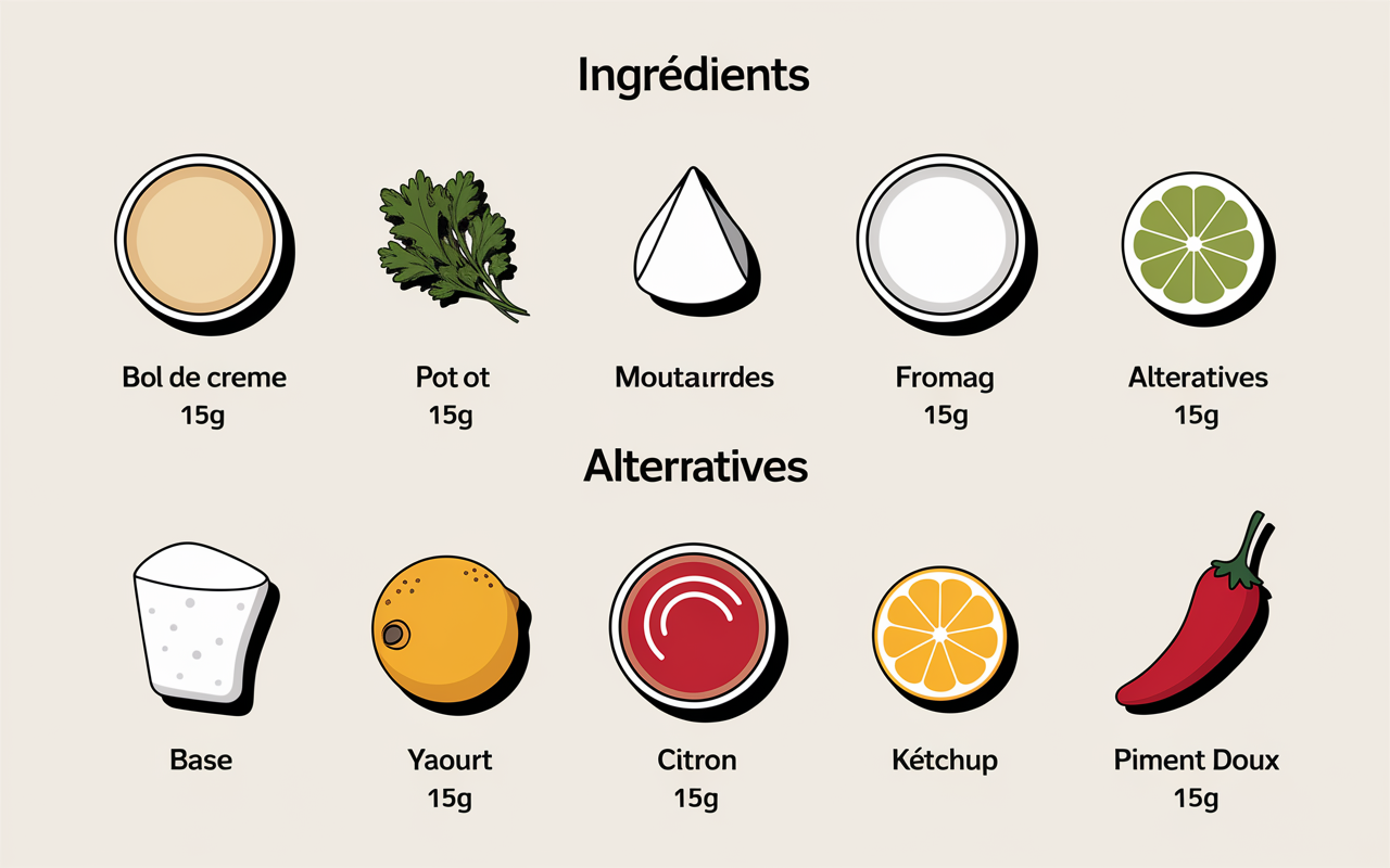 table ingrédients pour sauce crudité pour apéro