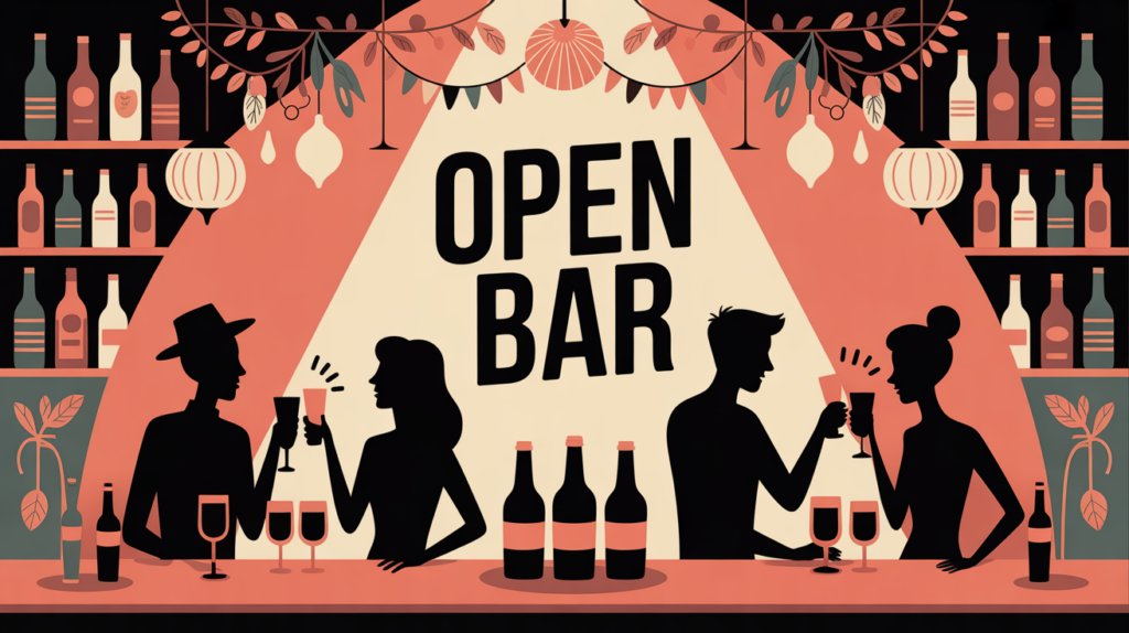 open bar def scene festive silhouettes partageant boissons