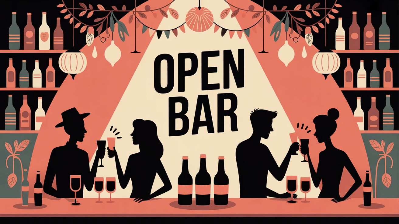 open bar def scene festive silhouettes partageant boissons