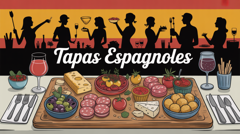 recette des tapas espagnol planche sur table festive
