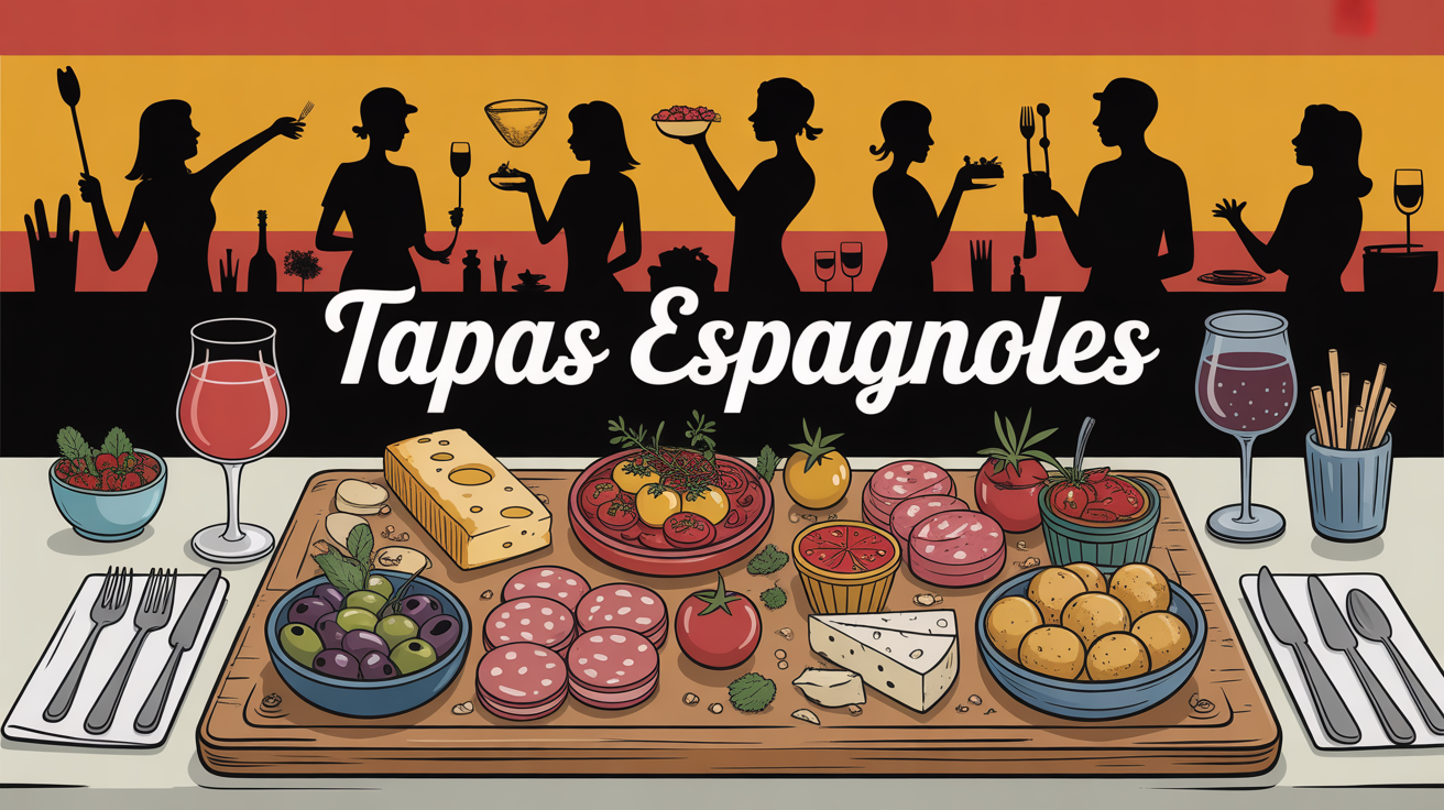 recette des tapas espagnol planche sur table festive