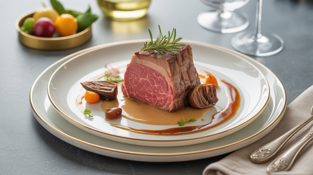 Recette filet mignon de veau gastronomique sur assiette festive